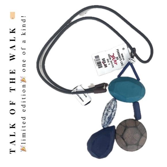 🏷️ 🎉 totw • long leather necklace with large turquoise navy cream stones - Picture 4 of 15